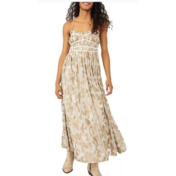 NWT Free People Charlie Bustier Metallic Floral Maxi Dress Large - Picture 1 of 7